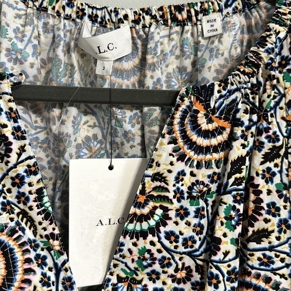 A.L.C. Adelaide Dress Women's NWT 2 V Neck Pockets Long Sleeves Mini Multi Print - Picture 3 of 12